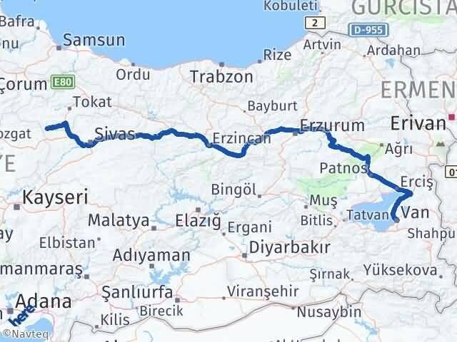 Van Sulusaray Tokat Arası Kaç Km - Yol Haritası