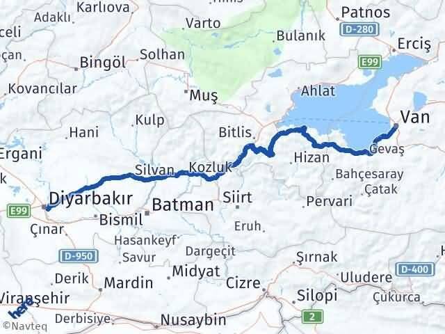 Van Sur Diyarbakır Arası Kaç Km - Yol Haritası