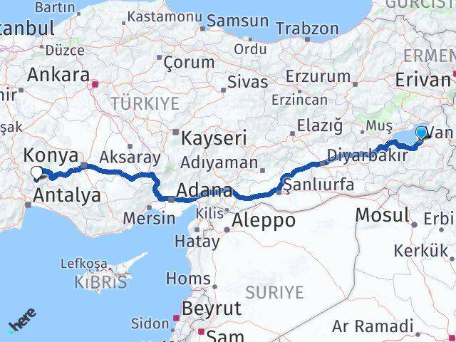 Van Sütçüler Isparta Arası Kaç Km - Yol Haritası