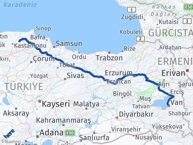 Van Taşköprü Kastamonu Arası Kaç Km - Yol Haritası
