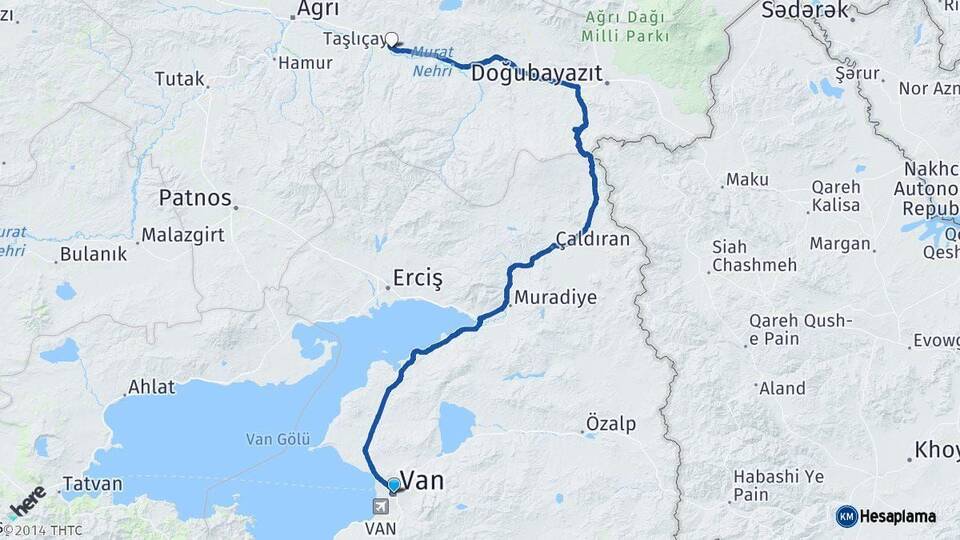 Van Taşlıçay Ağrı Arası Kaç Km - Yol Haritası