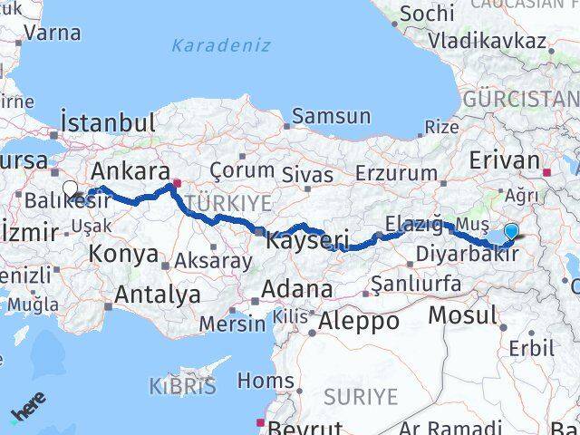 Van Tavşanlı Kütahya Arası Kaç Km - Yol Haritası