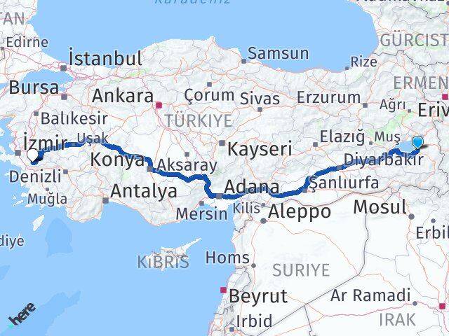 Van Tire İzmir Arası Kaç Km - Yol Haritası