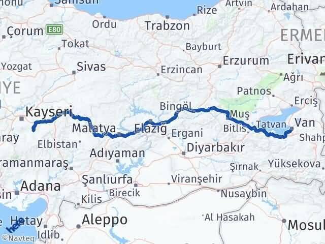 Van Tomarza Kayseri Arası Kaç Km - Yol Haritası