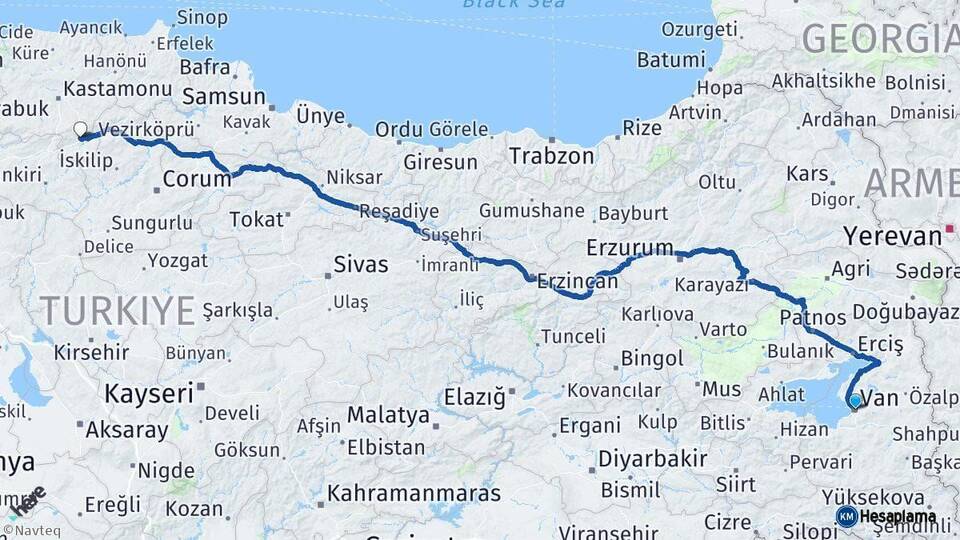 Van Tosya Kastamonu Arası Kaç Km - Yol Haritası