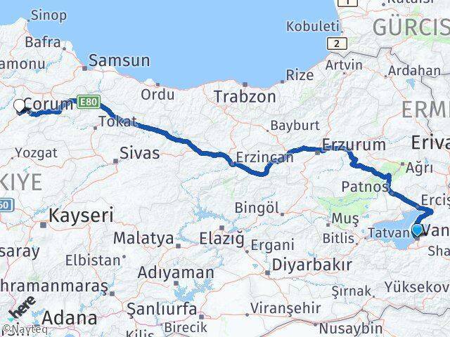 Tuşba Çorum Arası Kaç Km - Yol Tarifi