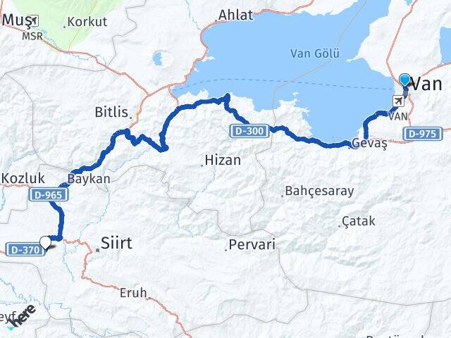 Van Tuşba Kurtalan Siirt Arası Kaç Km - Yol Haritası