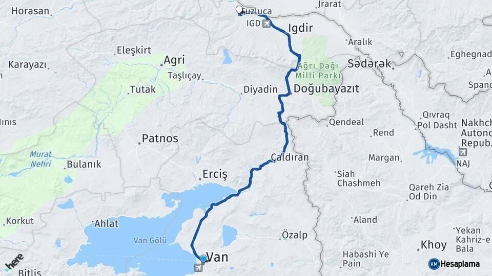Van Tuzluca Iğdır Arası Kaç Km - Yol Haritası
