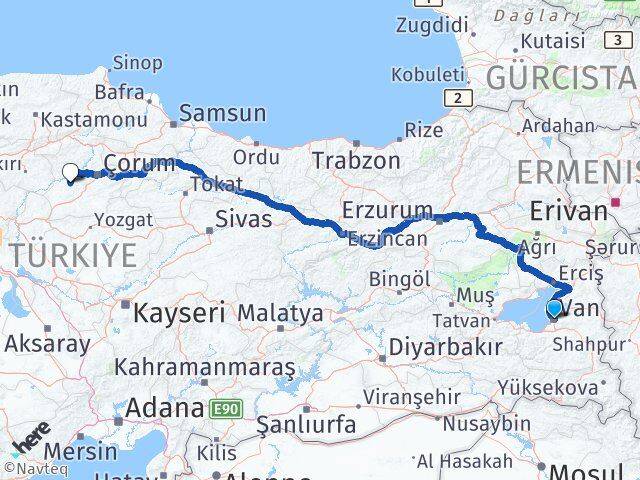 Van Uğurludağ Çorum Arası Kaç Km - Yol Haritası