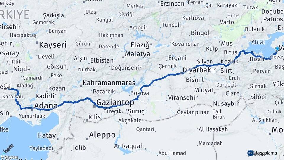 Van Ulukışla Niğde Arası Kaç Km - Yol Haritası