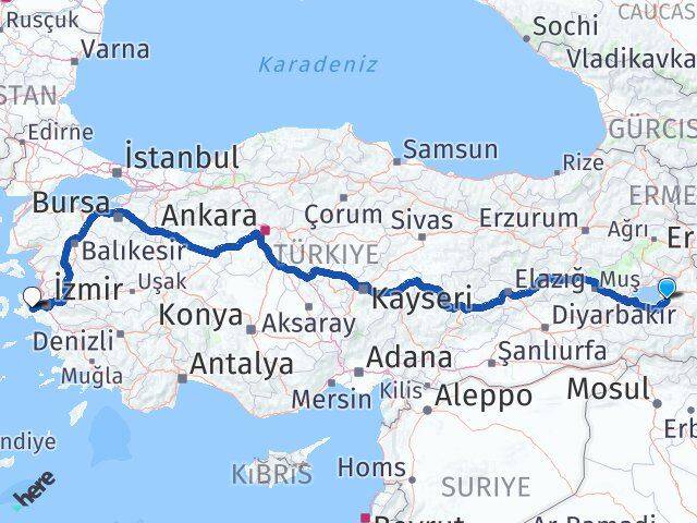 Van Urla İzmir Arası Kaç Km - Yol Haritası
