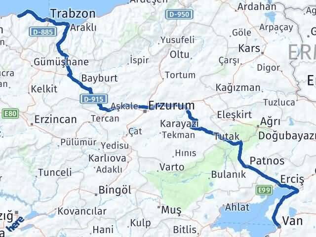 Van Vakfıkebir Trabzon Arası Kaç Km - Yol Haritası