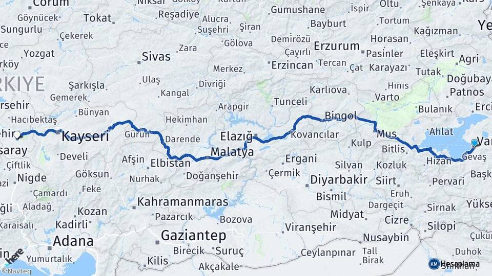 Van Veysel Karani Siirt Arası Kaç Km - Yol Haritası