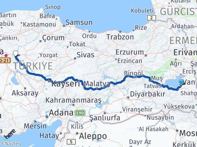 Van Yahşihan Kırıkkale Arası Kaç Km - Yol Haritası