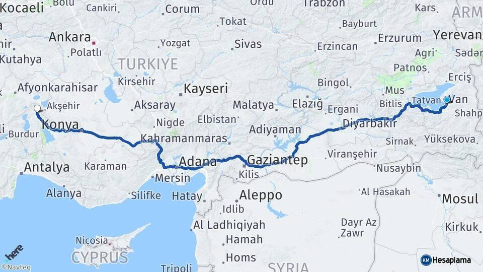 Van Yalvaç Isparta Arası Kaç Km - Yol Haritası