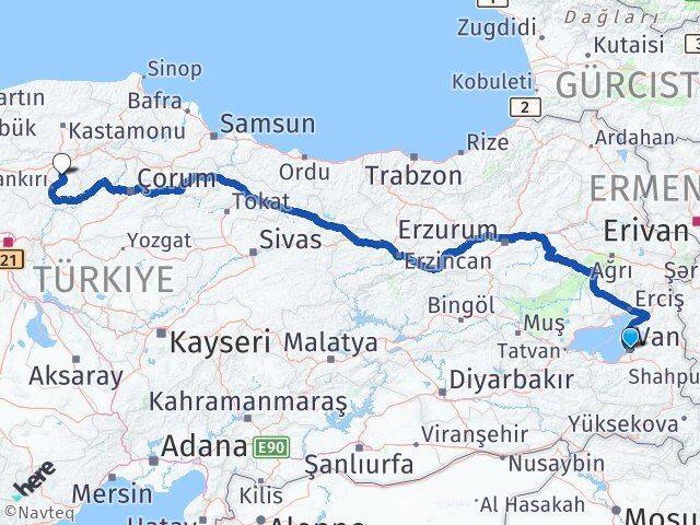 Van Yapraklı Çankırı Arası Kaç Km - Yol Haritası