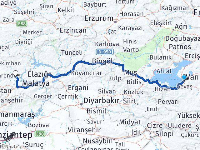 Van Yazıhan Malatya Arası Kaç Km - Yol Haritası