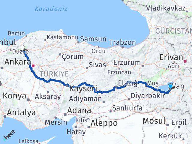 Van Yeniçağa Bolu Arası Kaç Km - Yol Haritası