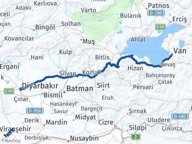 Van Yenişehir Diyarbakır Arası Kaç Km - Yol Haritası
