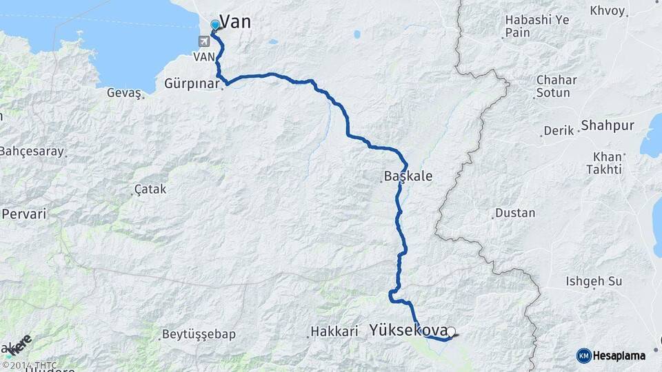 Van Yüksekova Hakkari Arası Kaç Km - Yol Haritası