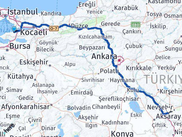 Yalova Acıgöl Nevşehir Arası Kaç Km - Yol Haritası