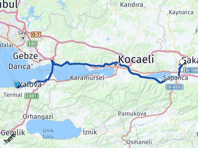Yalova Adapazarı Sakarya Arası Kaç Km - Yol Haritası