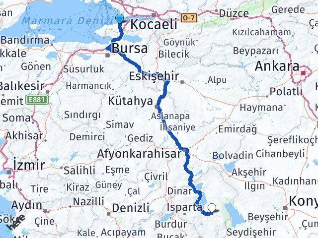 Yalova Aksu Isparta Arası Kaç Km - Yol Haritası
