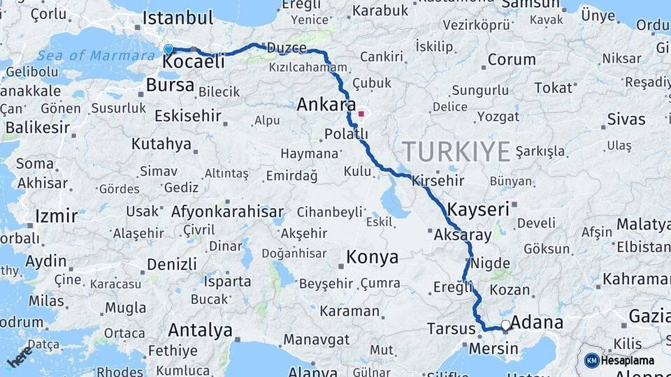 Yalova Altınova Adana Arası Kaç Km - Yol Haritası