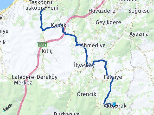 Aktoprak Taşköprü Arası Kaç Km - Yol Tarifi