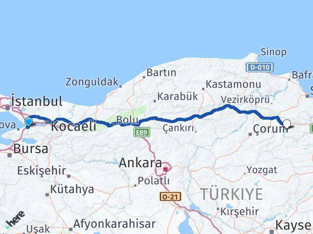 Yalova Altınova Amasya Arası Kaç Km - Yol Haritası