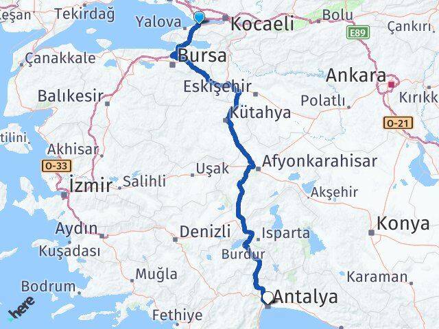 Yalova Altınova Antalya Arası Kaç Km - Yol Haritası
