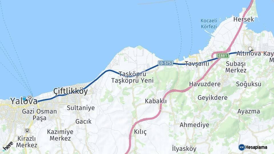 Yalova Altınova Arası Kaç Km - Yol Haritası