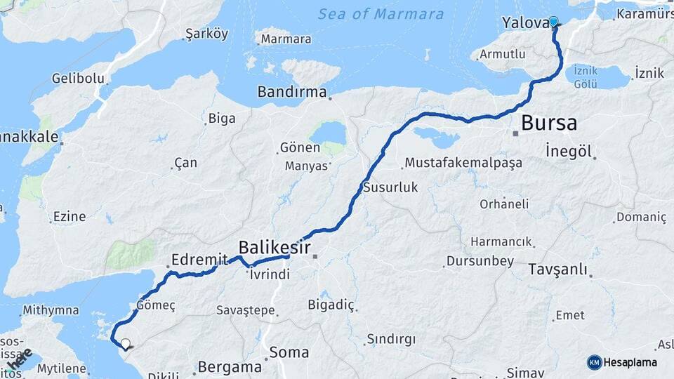 Yalova Altınova Ayvalık Balıkesir Arası Kaç Km - Yol Haritası
