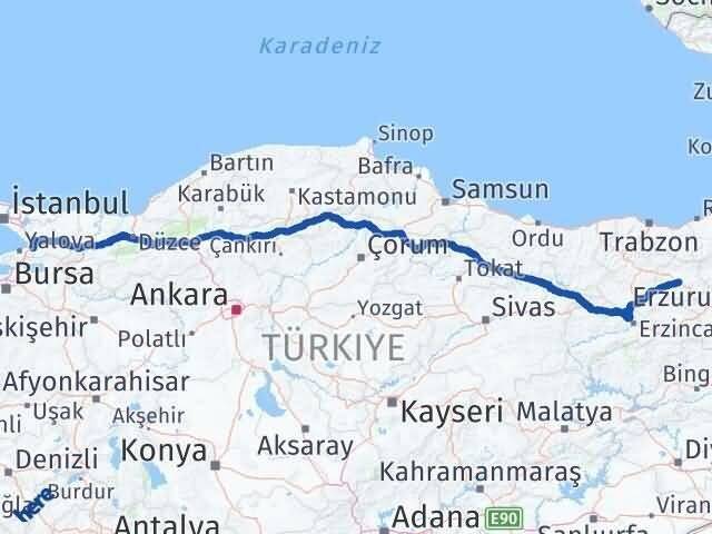 Yalova Altınova Bayburt Arası Kaç Km - Yol Haritası