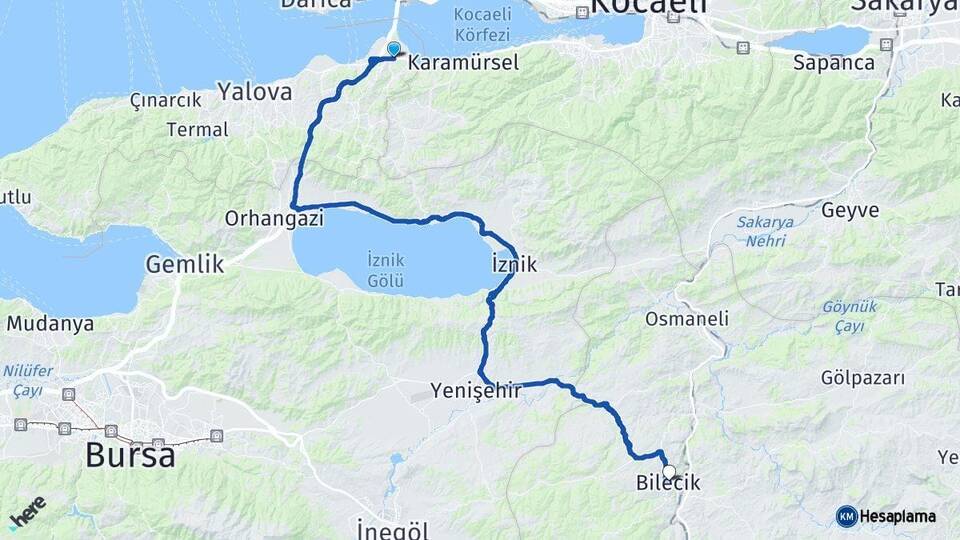 Yalova Altınova Bilecik Arası Kaç Km - Yol Haritası