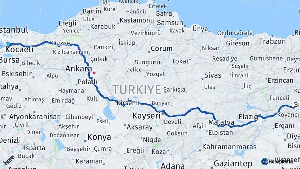 Yalova Altınova Bingöl Arası Kaç Km - Yol Haritası