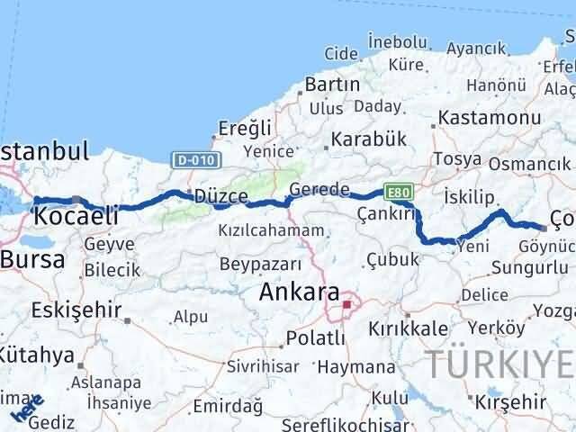 Yalova Altınova Çorum Arası Kaç Km - Yol Haritası