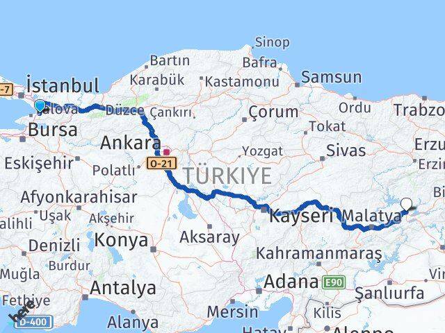Yalova Altınova Elazığ Arası Kaç Km - Yol Haritası