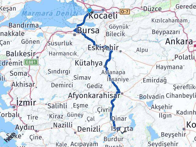 Yalova Altınova Isparta Arası Kaç Km - Yol Haritası