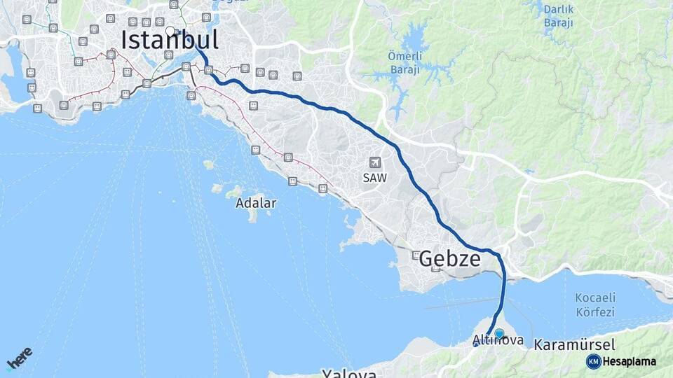 Yalova Altınova İstanbul Arası Kaç Km - Yol Haritası