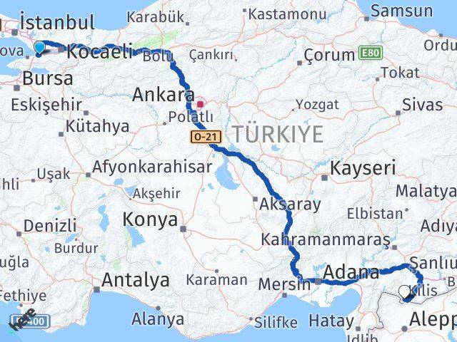 Yalova Altınova Kilis Arası Kaç Km - Yol Haritası