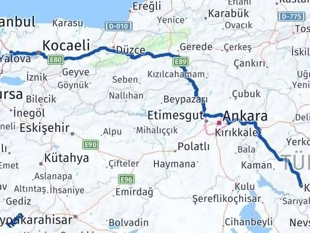 Yalova Altınova Kırşehir Arası Kaç Km - Yol Haritası