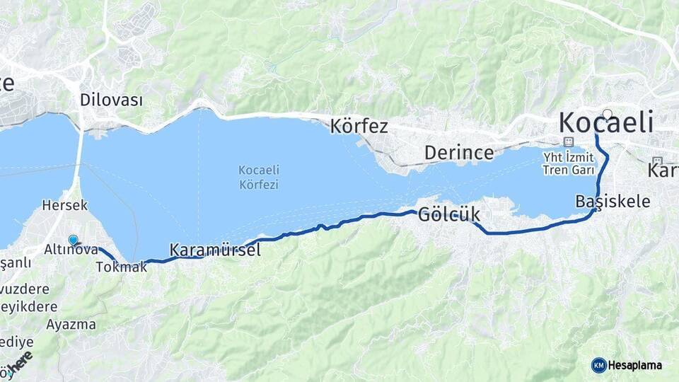 Yalova Altınova Kocaeli Arası Kaç Km - Yol Haritası
