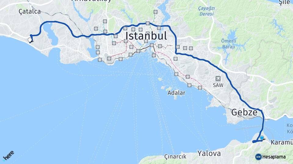 Yalova Altınova Kumburgaz Büyükçekmece İstanbul Arası Kaç Km - Yol Haritası