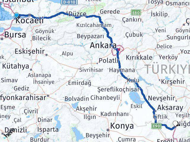 Yalova Altınova Niğde Arası Kaç Km - Yol Haritası