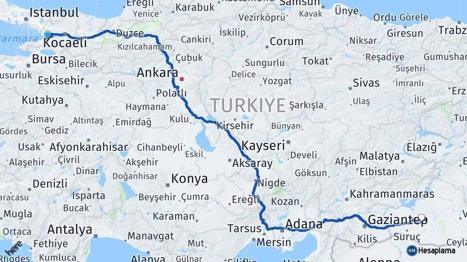 Yalova Altınova Şanlıurfa Arası Kaç Km - Yol Haritası