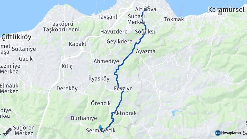Sermayecik Altınova Arası Kaç Km - Yol Tarifi