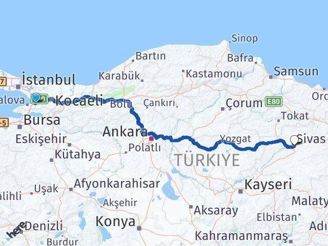 Yalova Altınova Sivas Arası Kaç Km - Yol Haritası