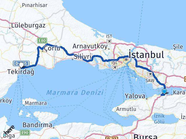 Yalova Altınova Tekirdağ Arası Kaç Km - Yol Haritası