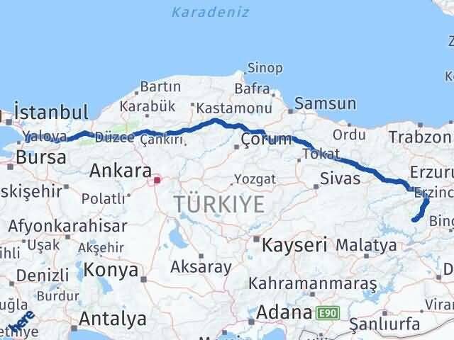 Yalova Altınova Tunceli Arası Kaç Km - Yol Haritası